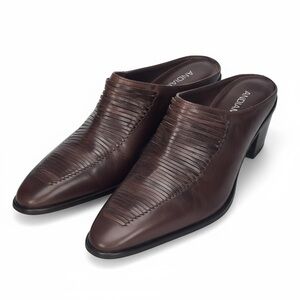 Andiamo Brown Leather Heeled Mules Women’s Size 10 | Slip On Square Toe Shoes